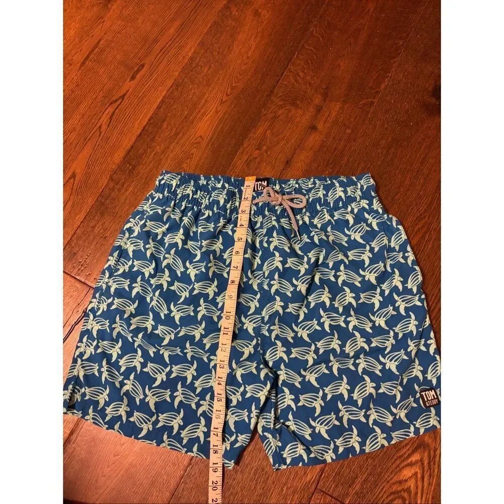 Tom & Teddy sea turtle blue swim trunks L
